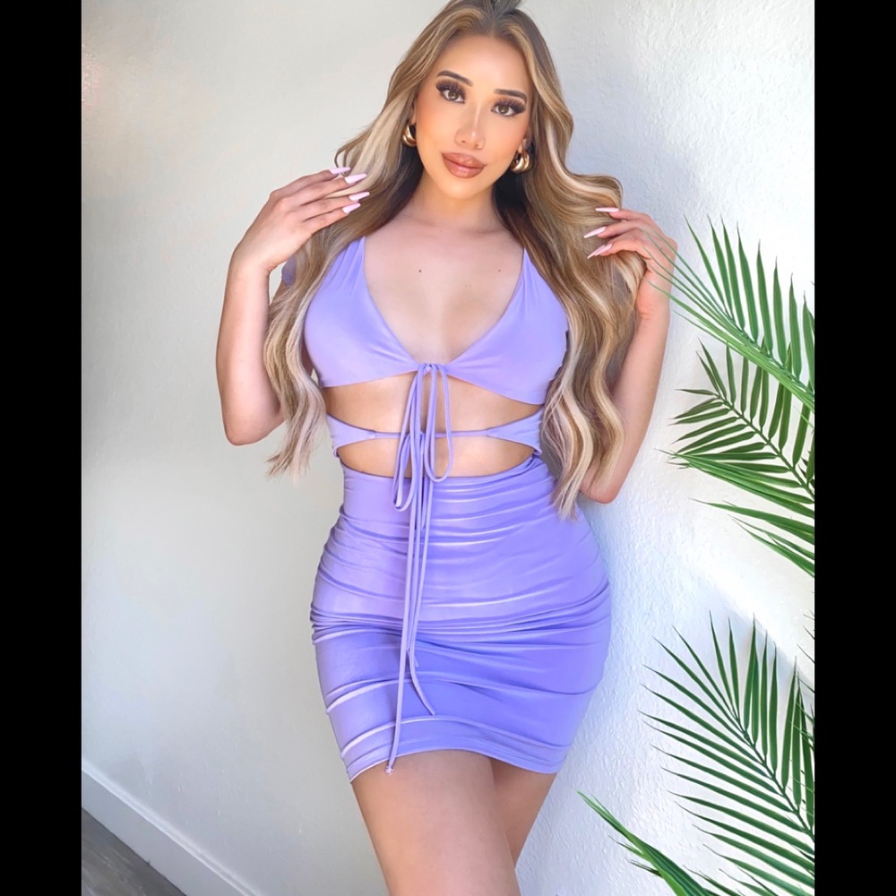 Lilac Front Cut Out Mini Dress